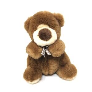 Vintage Gund‎ Bear Brown Teddy Plush 8" Lovey Brown Plaid Bow 1993